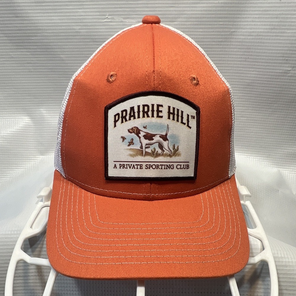 NV Caps Prairie Hill Sporting Club Orange/White Adjustable Mesh Back Trucker Hat
